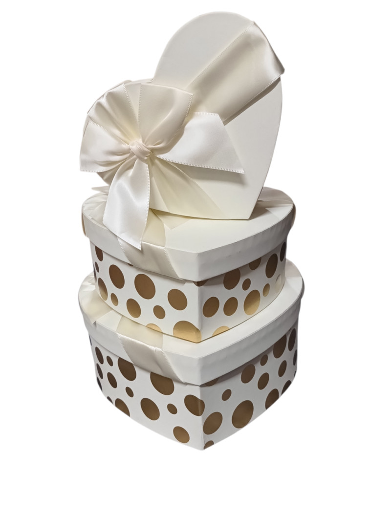 Набір коробок "серце"/ молочний у горошок/3 в 1