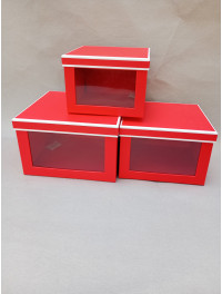 Подарункові коробки квадратні з вікном/набір 3 шт./червоний