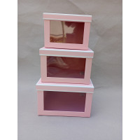 Подарочные коробки  квадратные с окном / набор 3 шт / розовый