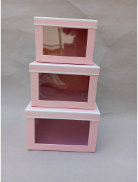 Подарункові коробки квадратні з вікном/набір 3 шт./рожевий