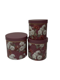 Подарункові коробки 3в1 з кришкою/бордова принт квіти/