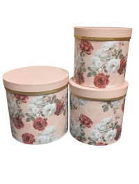 Подарункові коробки 3в1 з кришкою/ персик принт квіти/