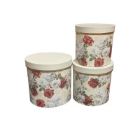 Подарункові коробки 3в1 з кришкою/ Бежевий принт квіти/