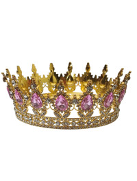 Корона металева/ діаметр 12,5 см/ Висота 5,5 см/ золото з рожевими каменями