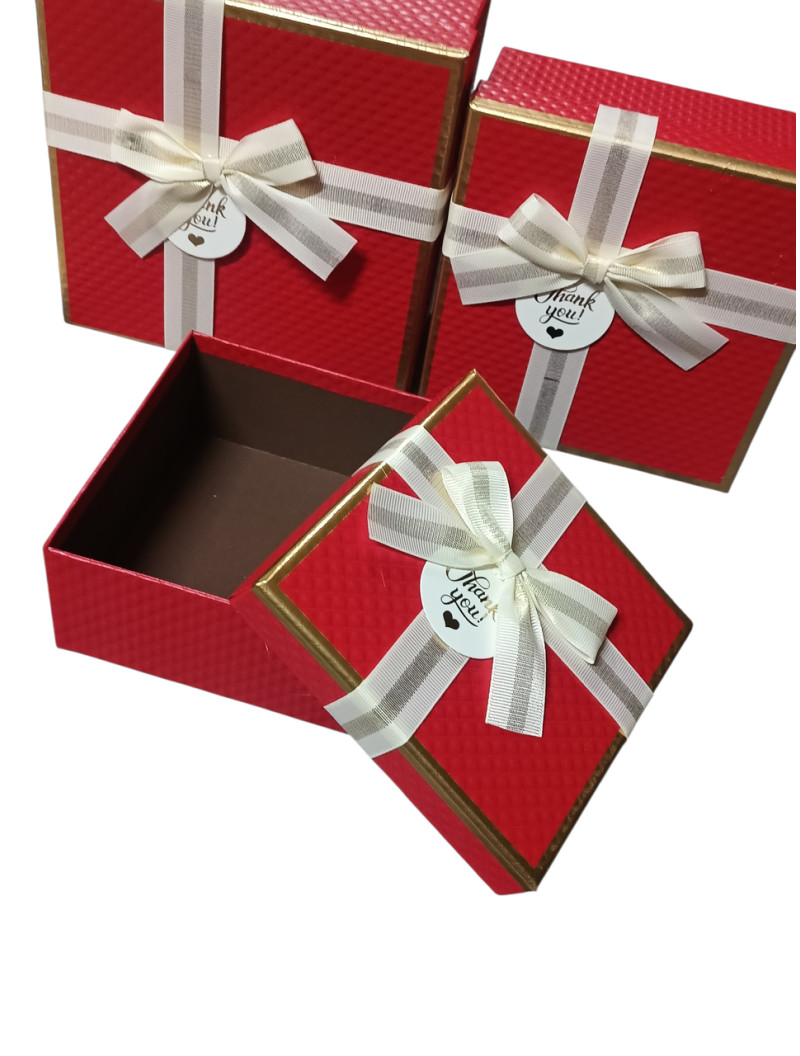 Набір подарункових коробок "квадрат"/червоний/3 в 1