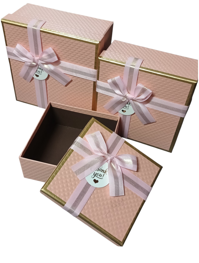 Набір подарункових коробок "квадрат"/рожевий/3 в 1