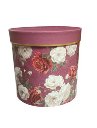 Подарункова коробка з кришкою/бордова принт квіти/L