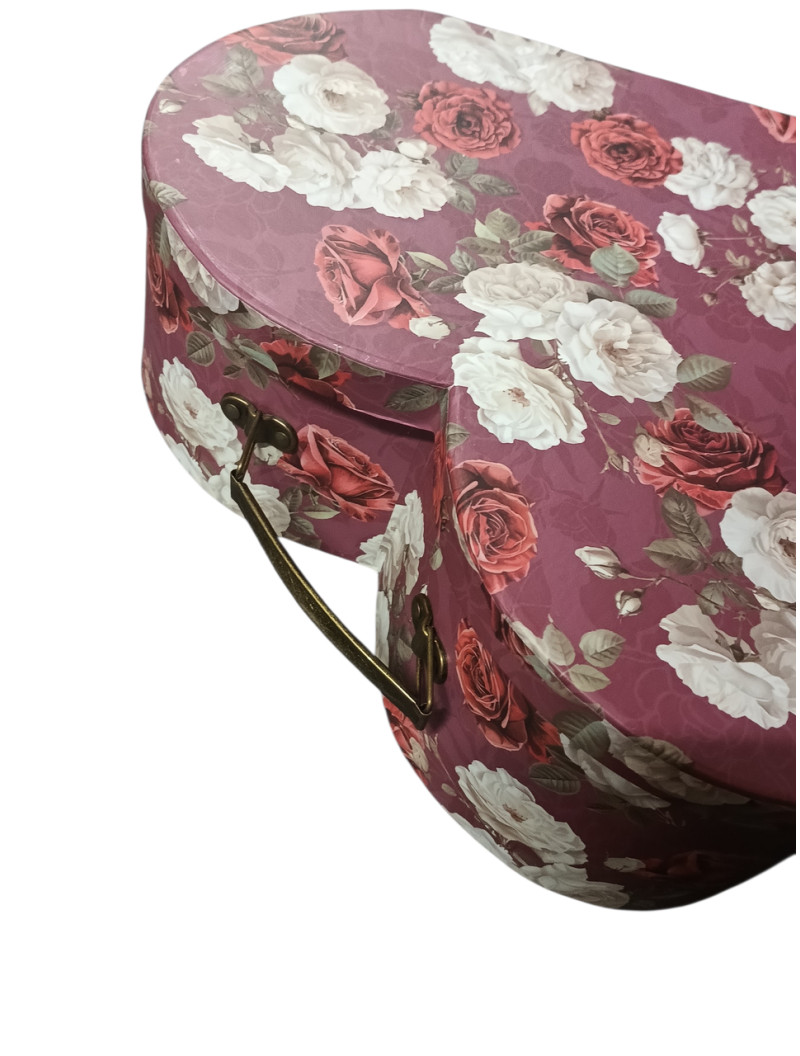 Подарункова коробка "серце валіза"/бордо з квітами/велика