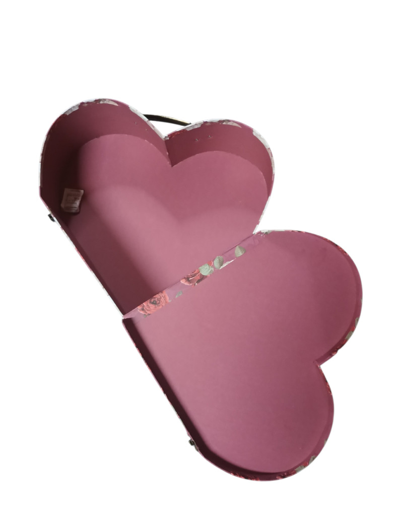 Подарункова коробка "серце валіза"/бордо з квітами/велика