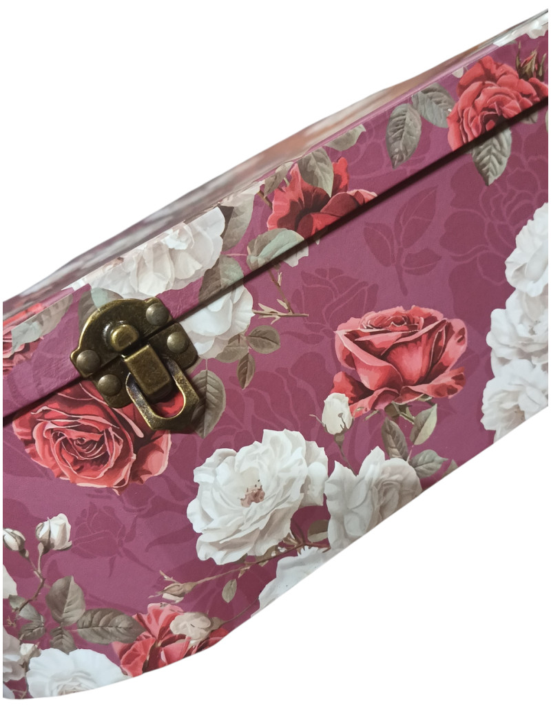 Подарункова коробка "серце валіза"/бордо з квітами/середя