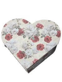 Подарункова коробка "серце валіза"/бежевий з квітами/велика