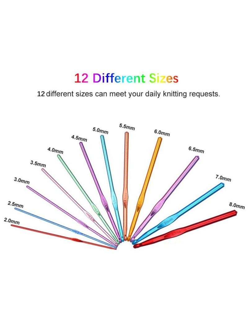 Набір алюмінієвих гачків для в'язання 12 шт (2-8 мм)