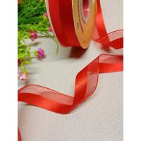 Стрічка органза + атлас / червоний / 2.5 см / 1 метр