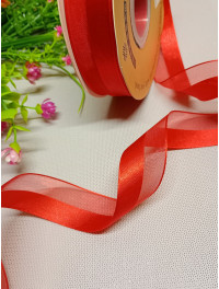 Стрічка органза + атлас / червоний / 2.5 см / 1 метр