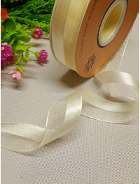 Стрічка органза + атлас/ молочний/2.5 см/1 метр