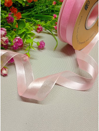 Стрічка органза + атлас/рожевий/2.5 см/1 метр