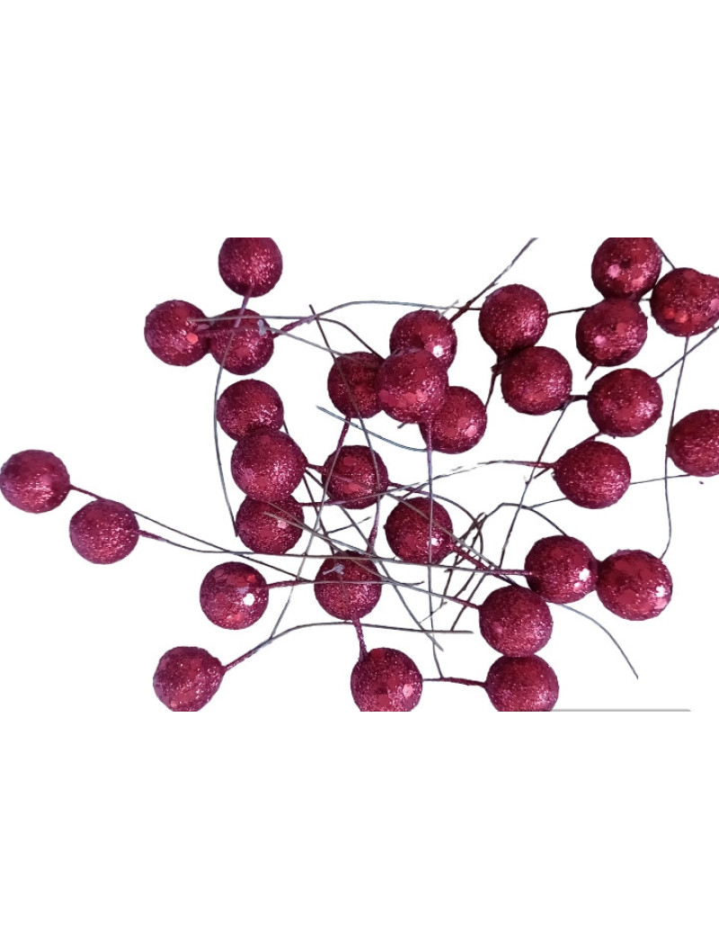 Ягідка глітерна на гілочці/червоний червоний/15 мм