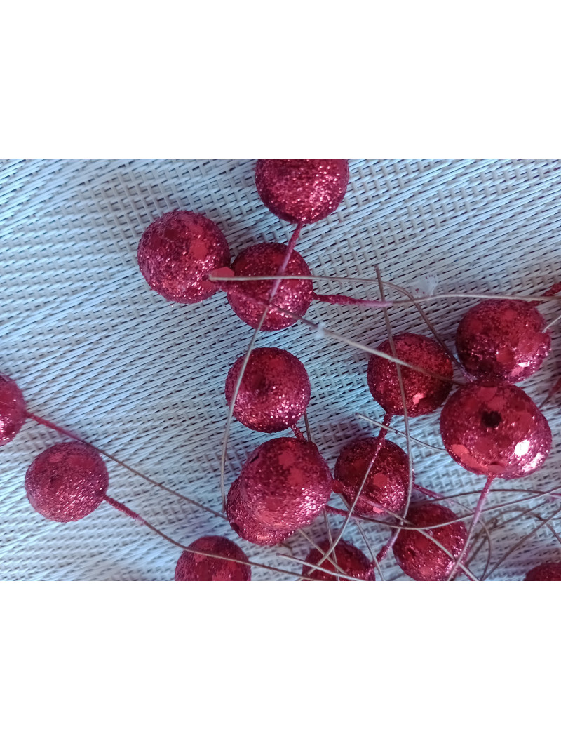 Ягідка глітерна на гілочці/червоний червоний/15 мм