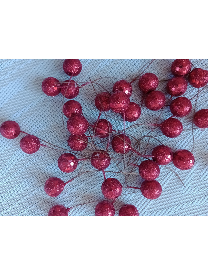 Ягідка глітерна на гілочці/червоний червоний/15 мм