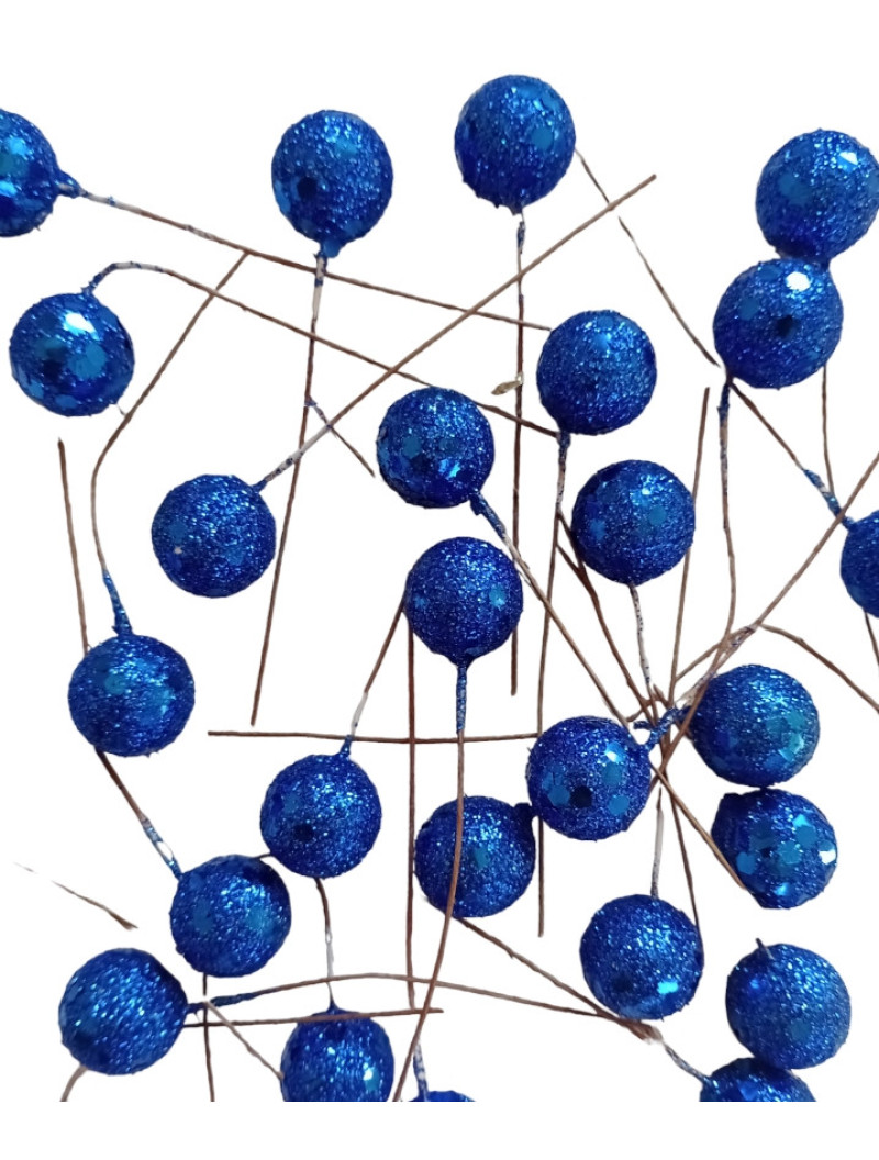 Ягідка глітерна на гілочці/колір синій/15 мм