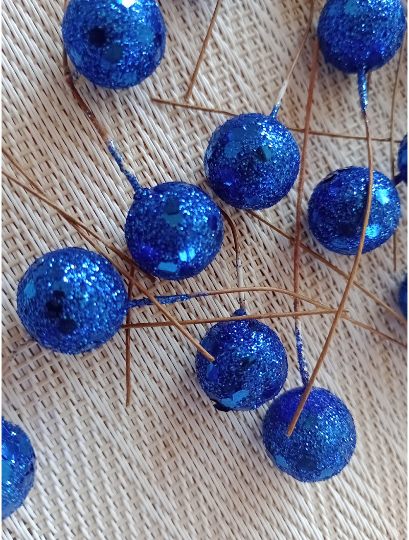Ягідка глітерна на гілочці/колір синій/15 мм