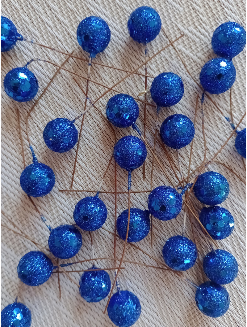 Ягідка глітерна на гілочці/колір синій/15 мм