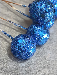 Ягідка глітерна на гілочці/колір синій/15 мм