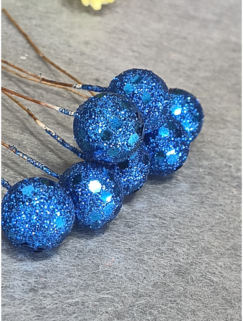 Ягідка глітерна на гілочці/колір синій/15 мм