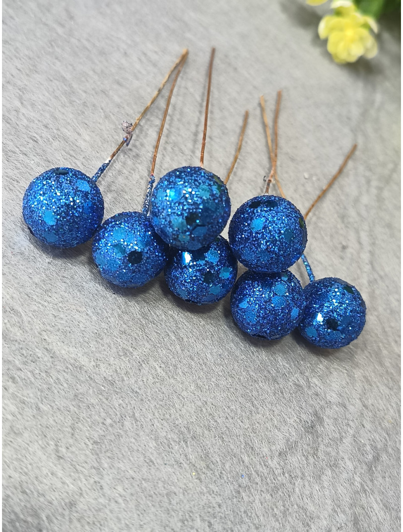 Ягідка глітерна на гілочці/колір синій/15 мм