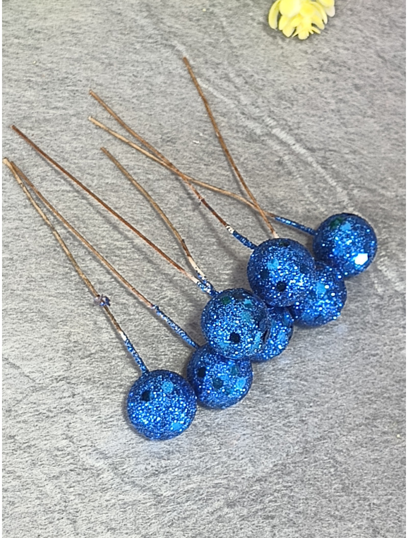 Ягідка глітерна на гілочці/колір синій/15 мм