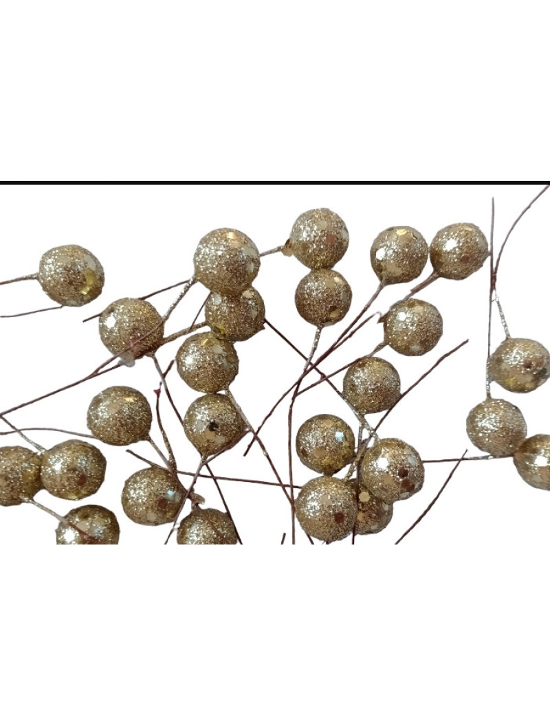 Ягідка глітерна на гілочці/колір золото/15 мм