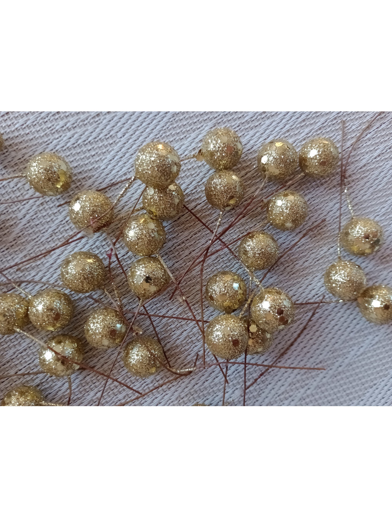 Ягідка глітерна на гілочці/колір золото/15 мм