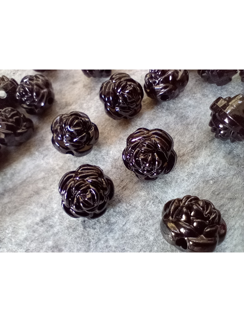 Бусіна "троянда"/ Розмір — 12 мм (відв.2 мм) Колір чорний. Ціна вказана за 10 шт.