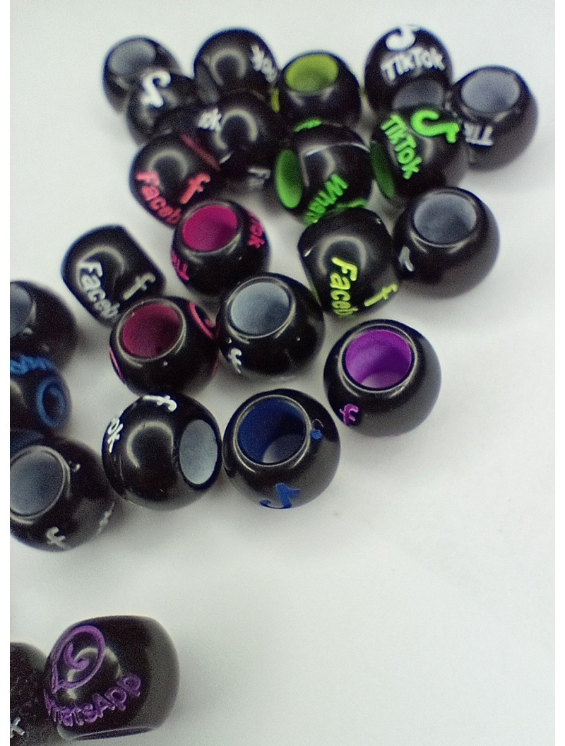 Акрилові намистини Tik-Tok, Facebook, WhatsApp. Паковання 10 грамів (прим.18 шт.) Мікс чорний.