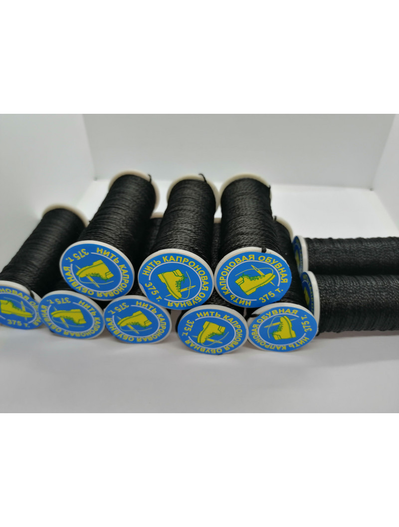 (1 шт.) Нитка капронова взуттєва 375 т. Колір — чорний.