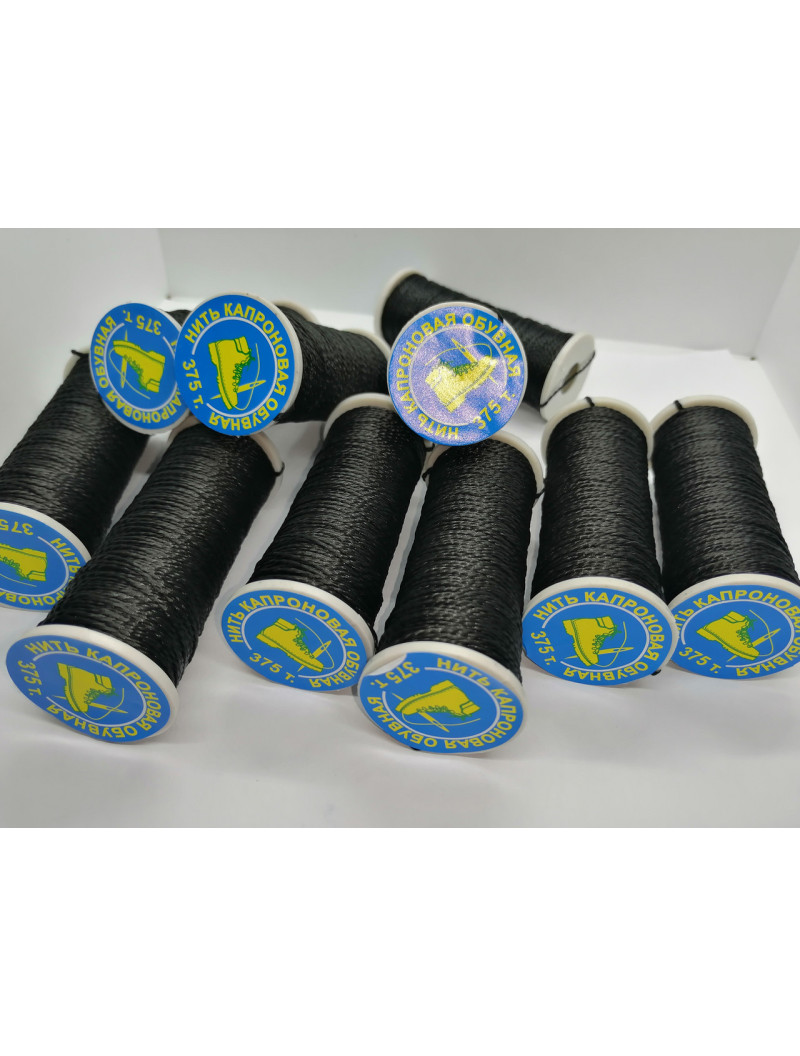 (1 шт.) Нитка капронова взуттєва 375 т. Колір — чорний.