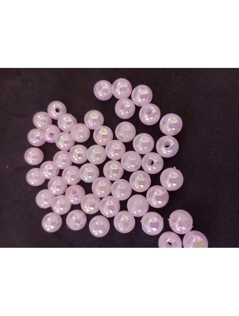 Перли пластик 8 мм/рожевий із переливом/20 штук