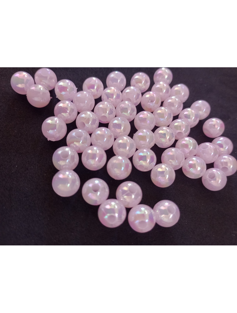 Перли пластик 8 мм/рожевий із переливом/20 штук