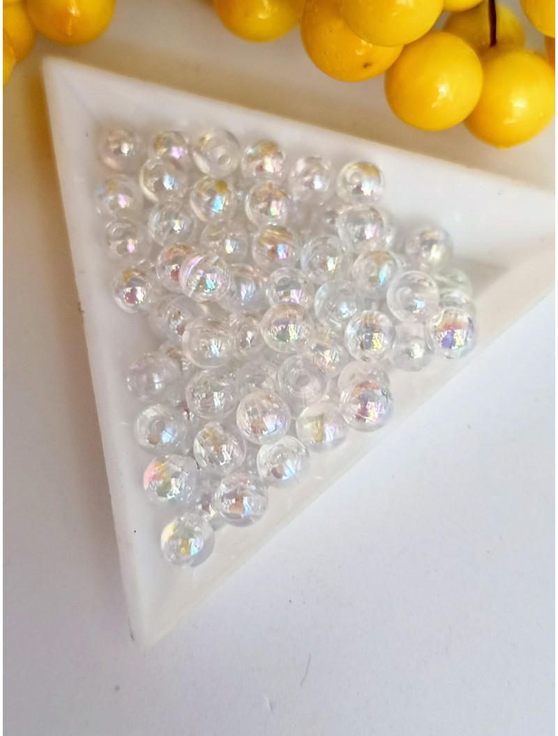 Пластикові намистини 6 мм/прозорий хамелеон/10 грамів (прим.100 шт.)