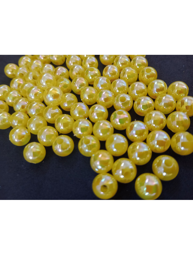 Перли пластик/8 мм/жовтий із переливом/20 штук
