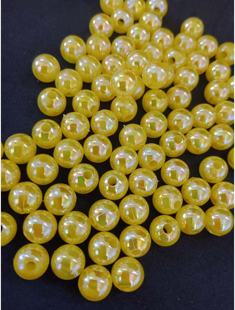 Перли пластик/8 мм/жовтий із переливом/20 штук