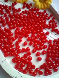 Пластикові намистини люкс. Розмір — 4 мм. Колір червоний. Паковання — 5 грамів (приб.161 шт.)