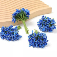 Тичинки "незабудка" на дроті з листочками. Ціна за букет. Колір електрик