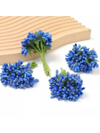 Тичинки "незабудка" на дроті з листочками. Ціна за букет. Колір електрик