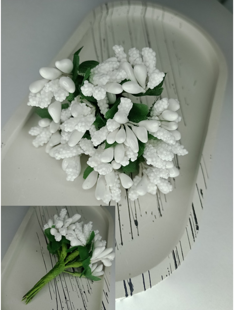 Тичинки "незабудка" на дроті з листиками. Ціна за букет. Колір білий.