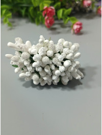 Тичинки "незабудка" на дроті з листиками. Ціна за букет. Колір білий.