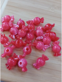 Бусіна "конфетка"/розмір 10 × 18 (від.3 мм)/Квіт — червоний. Ціна вказана за 10 шт.