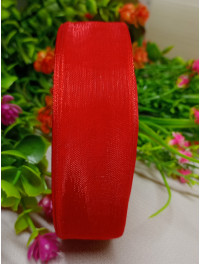 Стрічка органза / 2.5 см / червоний / 46 м