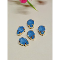 Стразі (акрил) у золотій металевій оправі/6*10 мм/блакитний опал