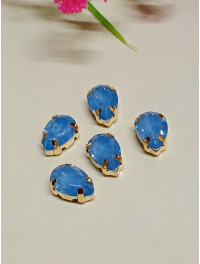 Стразі (акрил) у золотій металевій оправі/6*10 мм/блакитний опал